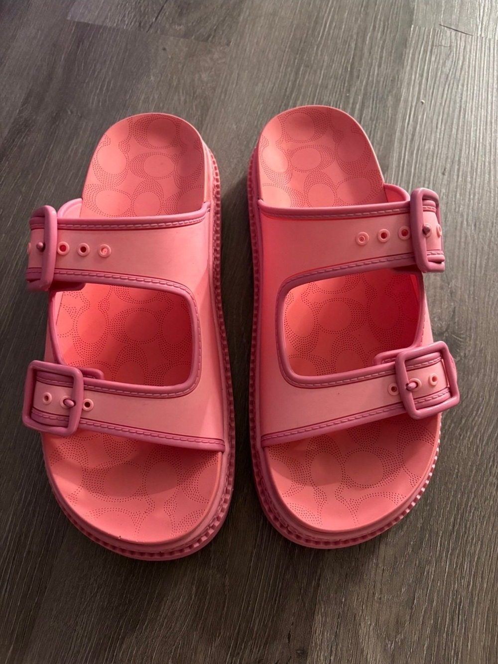 Coach Pink Dual Buckle Slide Sandals